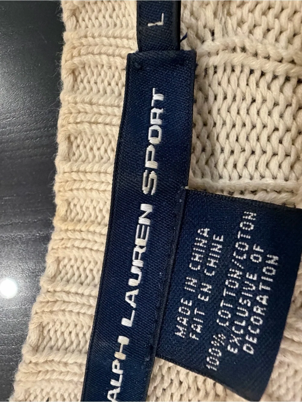 Polo by Ralph Lauren Cream Cable-Knit Crewneck Sweater - Picture 3 of 3